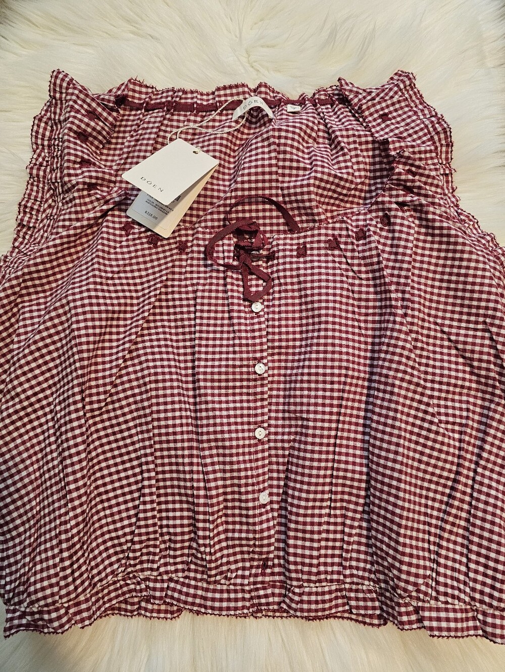 NWT DOEN Traveler Top Mulberry La Maddalena Gingham Small - Picture 5 of 10